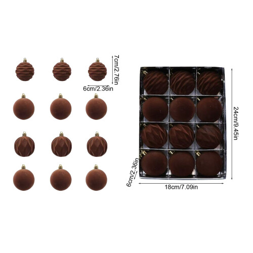 Velvet Flocked Christmas Ornaments Brown 12-Pack 2