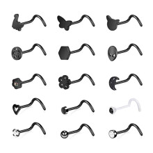 Nose Stud Set Black Plated 20G 15 Pieces