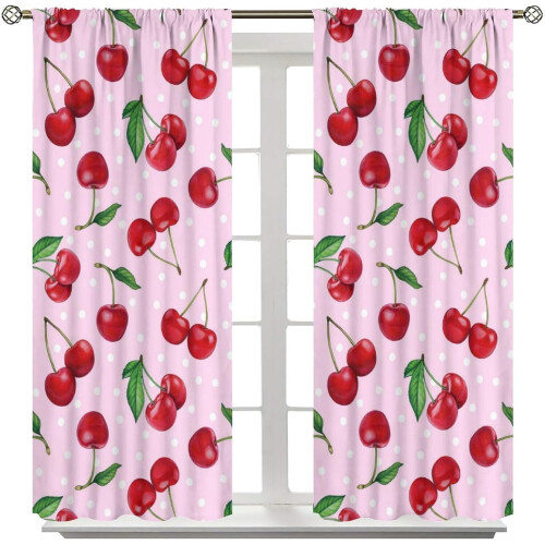 Pink Cherry Fruit Window Curtains Blackout 84x84 Inch 1