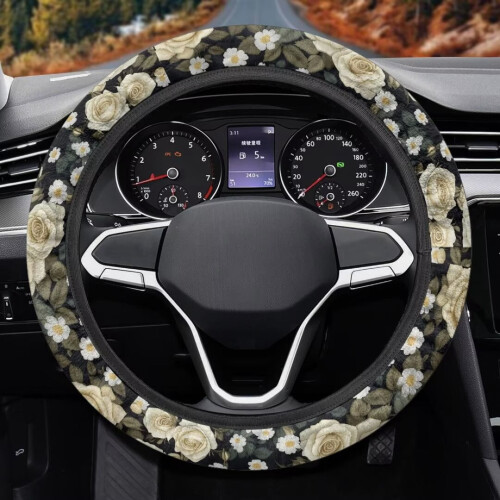 Rose Print Steering Wheel Cover 15 inch 1