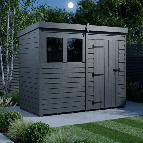 8x4 Pent Composite Shed Tanalised (Single Door, With Windows) 2
