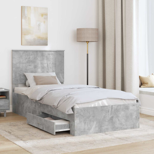VidaXL vidaXL Bed Frame with Drawer Concrete Grey 90 x 190 cm Engineered Wood 1