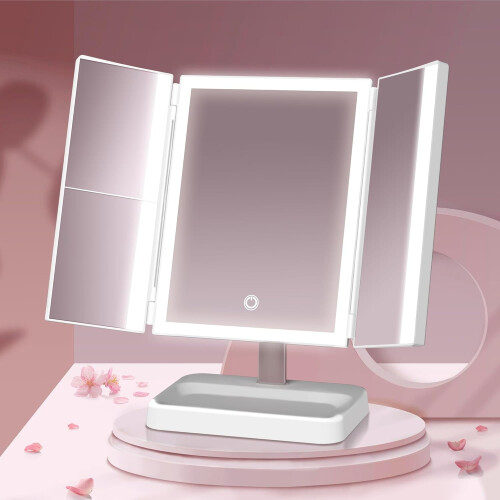 LED Travel Makeup Mirror Rechargeable Trifold 78 LEDs 1