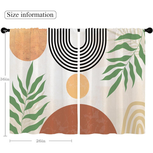 Boho Kitchen Curtains Geometric Green Leaf Design 27.5x36 2