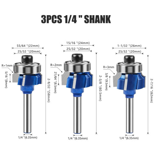 Z4 Corner Round Router Bit Set R1 R2 R3 3 pcs 1