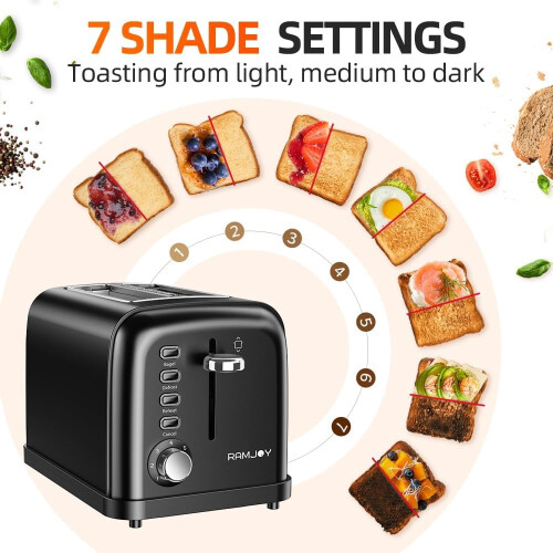 Black Toaster 2-Slice Extra-Wide Slots 7 Shade 900W 2