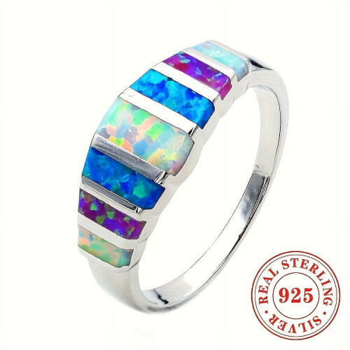 Women's S925 Silver Ring with Colorful Synthetic Opal 2