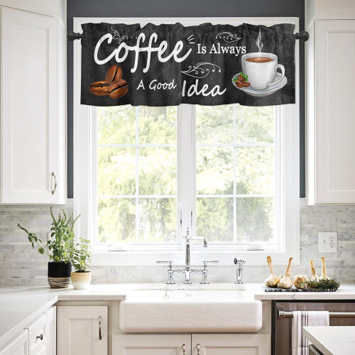 Coffee Theme Kitchen Curtains Set 3 Pieces 54 x 18 Inches 2