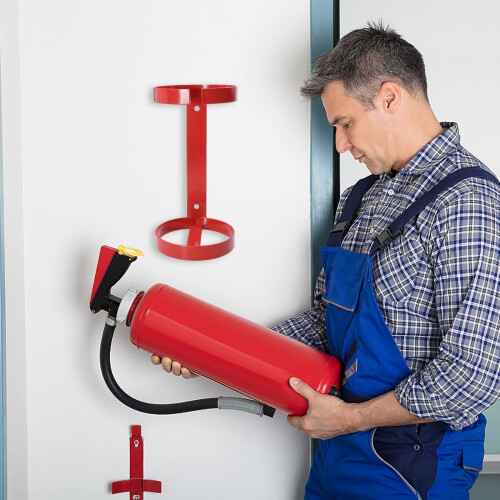 Fire Extinguisher Hanger Red Iron Wall Mounted 1 Pack 1