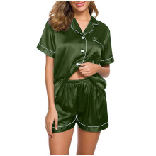 Women's Pink Silk Pajama Set Short Sleeve Top and Shorts