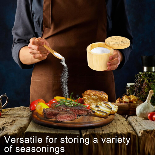 Bamboo Salt Container with Magnetic Lid and Spoon 2 Pack 1