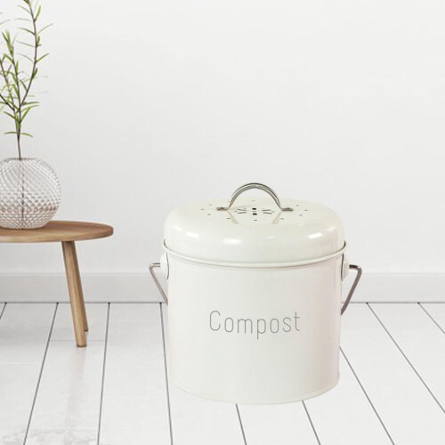 Kitchen Compost Bin with Handle 1.3 Gallon Milky White 1