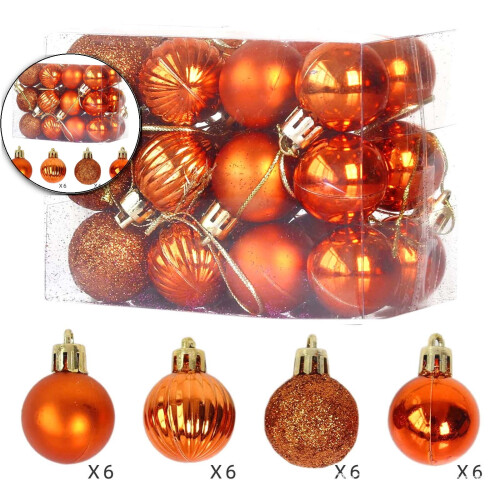 Mini Christmas Tree Ball Ornaments Orange Shatterproof