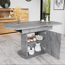 Extendable oval dining table,grey+silver table