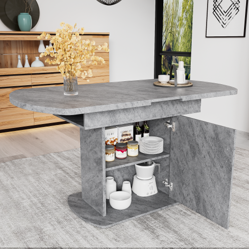 Extendable oval dining table,grey+silver table