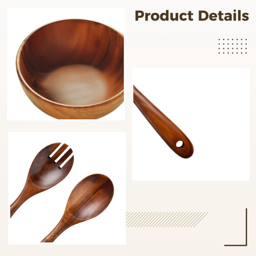Wooden Salad Bowl Set with Spoon and Fork 2