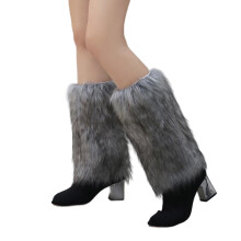 Women's Plush Gray Leg Warmers Thickened Boot Cuffs