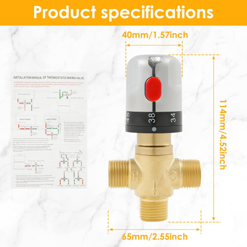 Brass Thermostatic Mixing Valve Adjustable Temperature 1 1