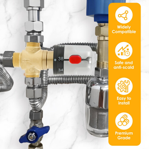 Brass Thermostatic Mixing Valve Adjustable Temperature 1 2