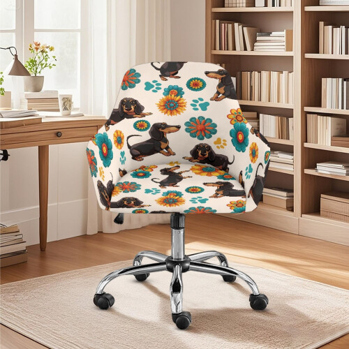 Coprisedia da pranzo con stampa floreale boho e bassotto 1