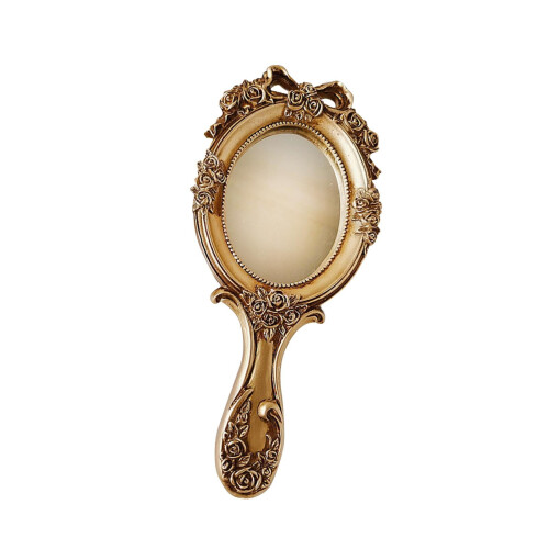Vintage oval hand mirror with embossed floral design 2