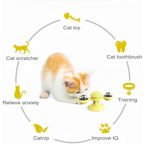 Interactive Windmill Cat Toy with Catnip LED Ball and 1