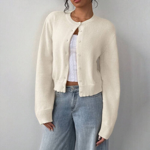 Women's Beige Knit Cardigan Long Sleeve Button Front XL