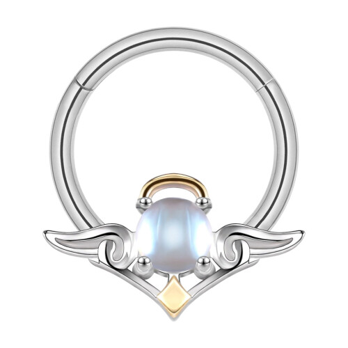 Angel Nose Septum Clicker Silver 16G Moonlight Stone