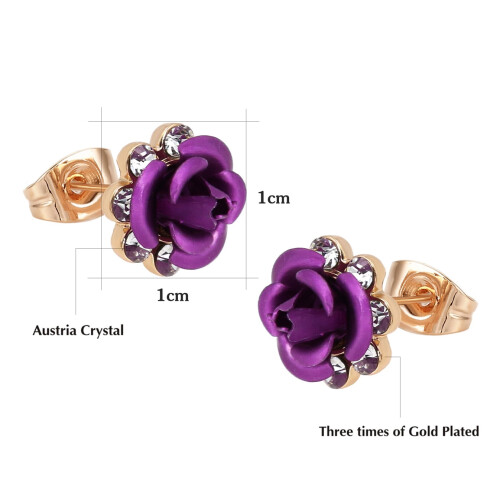 Rose Earrings Rose Gold Plated Crystal Studs 1 Pair 2