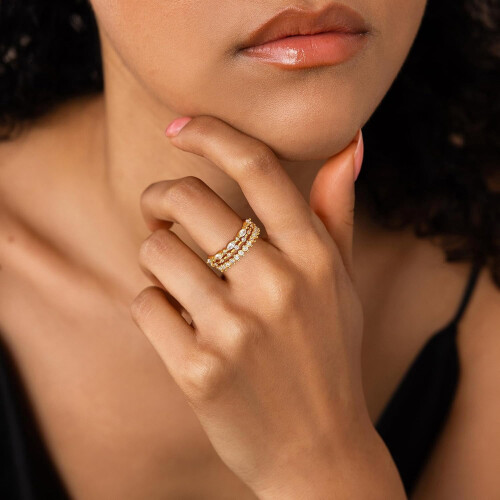Gold Plated Stackable Rings for Women 18K Non-Tarnish CZ 2