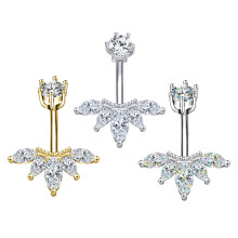 Shiny Cubic Zirconia Belly Ring Heart Flower Design 14G