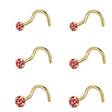 CZ Nose Studs Gold Plated 6 Pieces 20G
