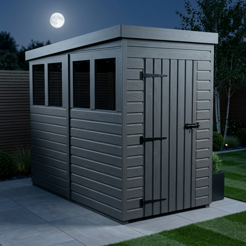 4x8 Pent Composite Shed Tanalised (Single Door, With Windows) 2