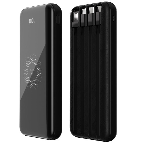 Portable Power Bank 10000mAh with 4 Cables USB-C Wireless