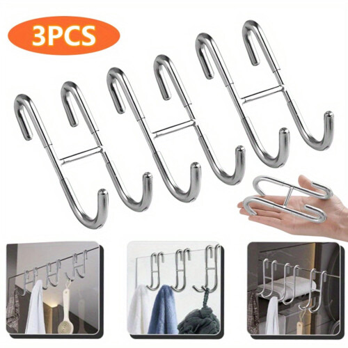 Frameless Glass Shower Door Towel Hooks Silver 3-Pack