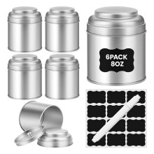 6er-Pack Teedosen mit Luftdichtem Doppeldeckel Zur Aufbewahrung Von Losem Tee, 8 Fl Oz Küchendose, Silberfarben