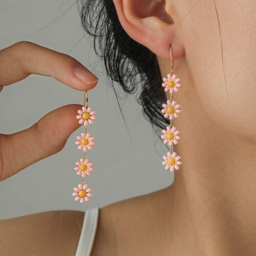Daisy Drop Dangle Earrings for Women White Yellow Orange 1