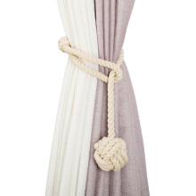 Handgefertigte Baumwollseil-Vorhanghalter mit Kugel - 2er Set, Nordischer Stil Beige