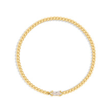 Gold Plated Stretch Beaded Bracelet with CZ April Birthstone