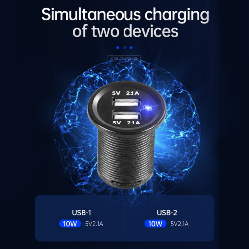 Car USB Charger Socket 12V-24V 240W Dual Switch Panel with 1