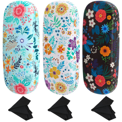 Floral Hard Shell Glasses Case with Cloth 3-Pack
