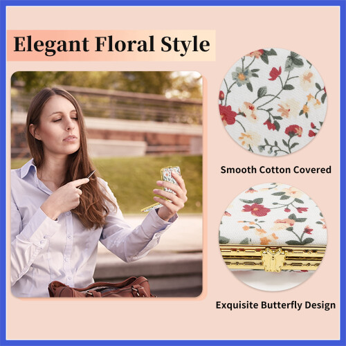 Compact Floral Square Pocket Mirror for Purses White 2