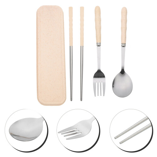 Reusable Stainless Steel Spoon and Fork Set Beige 1 Set 2