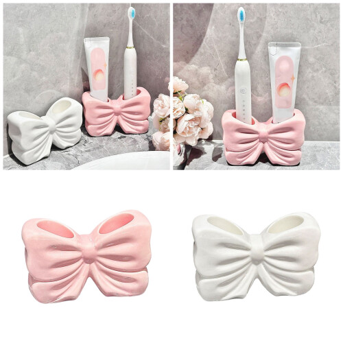Ceramic Toothbrush Holder with Bowknot Design 1 Piece 1