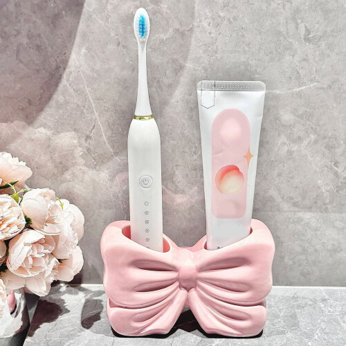 Ceramic Toothbrush Holder with Bowknot Design 1 Piece 2
