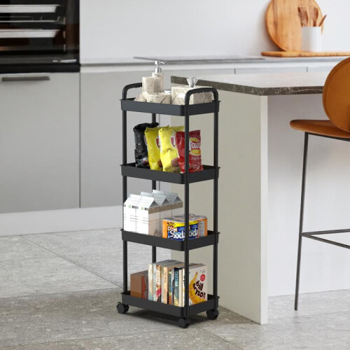 Rolling Plastic Storage Cart 3-Tier or 4-Tier White Black 2