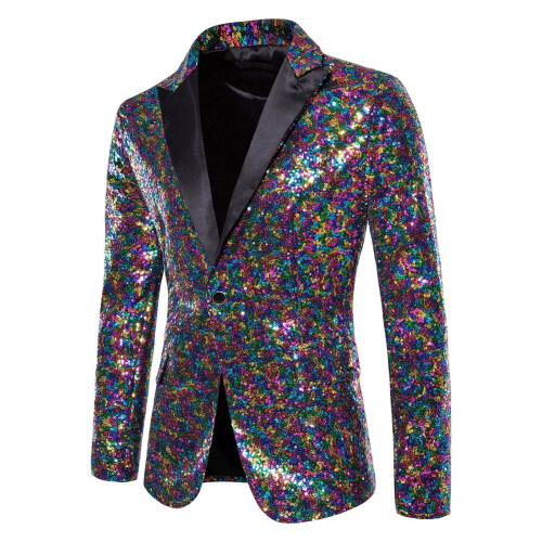Men's Sequin Jacket Slim Fit Notched Lapel 1-Button 1