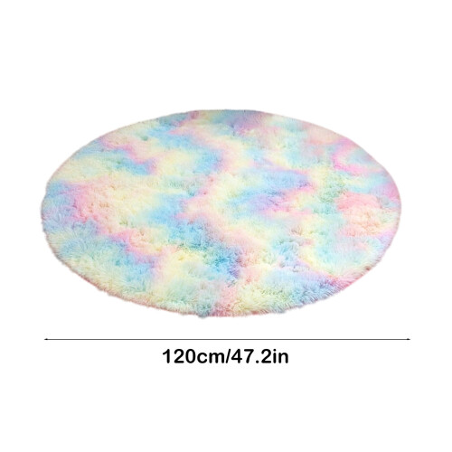 Rainbow Round Rug Soft Washable Plush 120x120cm 2