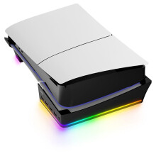 Ipega for PS5 SLIM Console Horizontal Storage Stand Portable with 4 USB RGB Colorful Lights Flat Stand,White