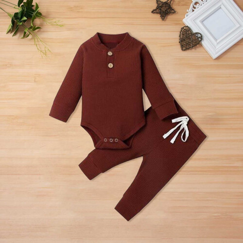 Baby Knit Top and Crawl Pant Suit Solid Stripe Coffee 0-4 2